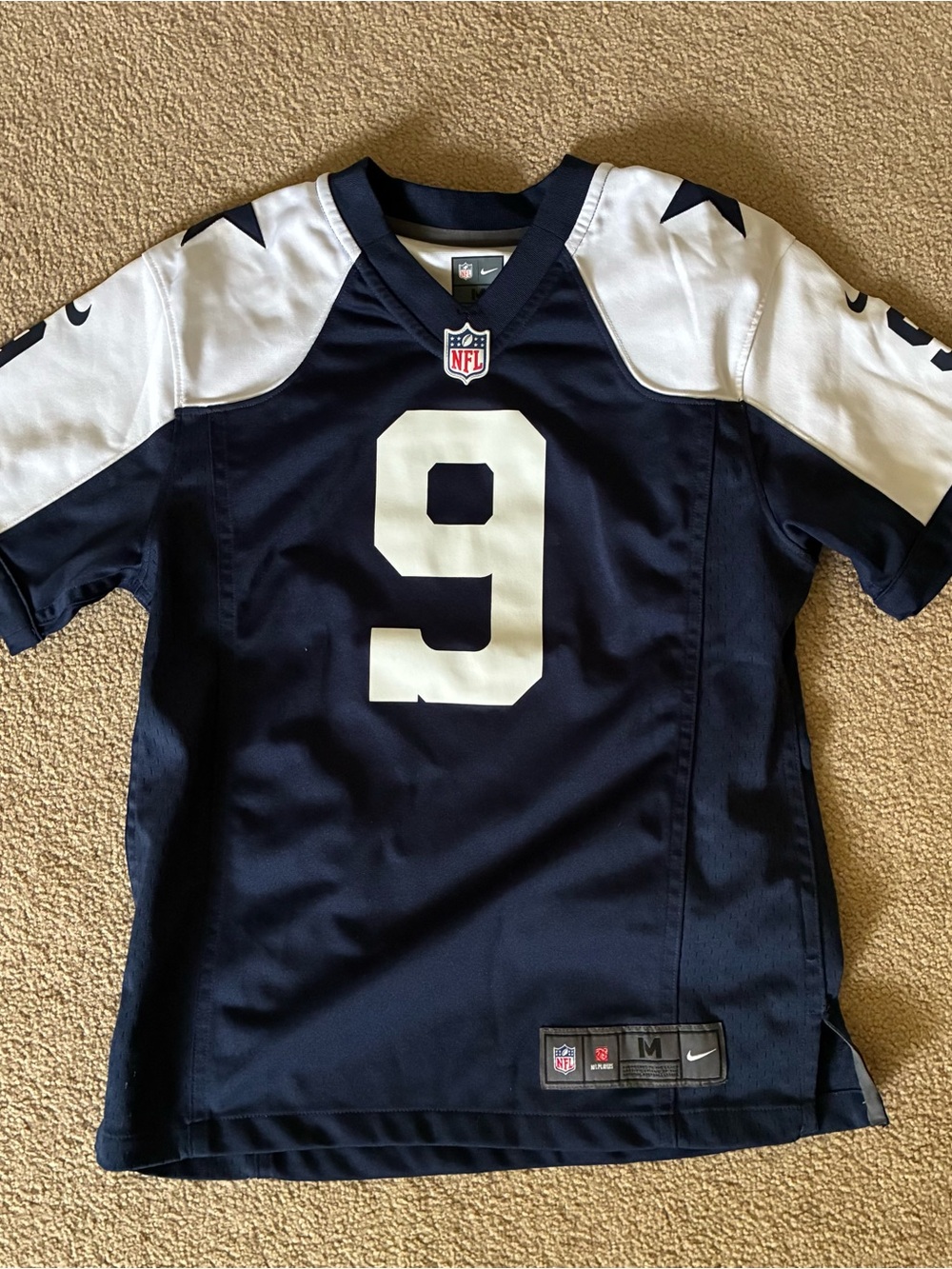 Dallas Cowboys, Tony Romo, NFL Youth M, Navy and White Football Jersey w/ # 9